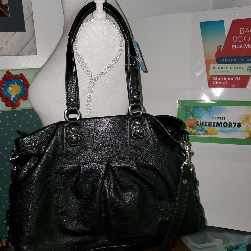 COACH EUC ASHLEY F15513 BLACK LEATHER SATCHEL CROS